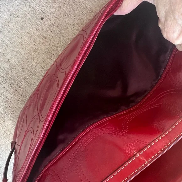 COACH Signature Embossed Patent Red Leather Laptop Diaper Tote Bag XL - Picture 9 of 14